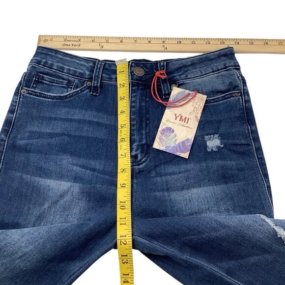 NWT YMI Jeans Gigi High Rise Fit To Twisted Flare Frayed Blue Womens Size 9/29 - Picture 9 of 10